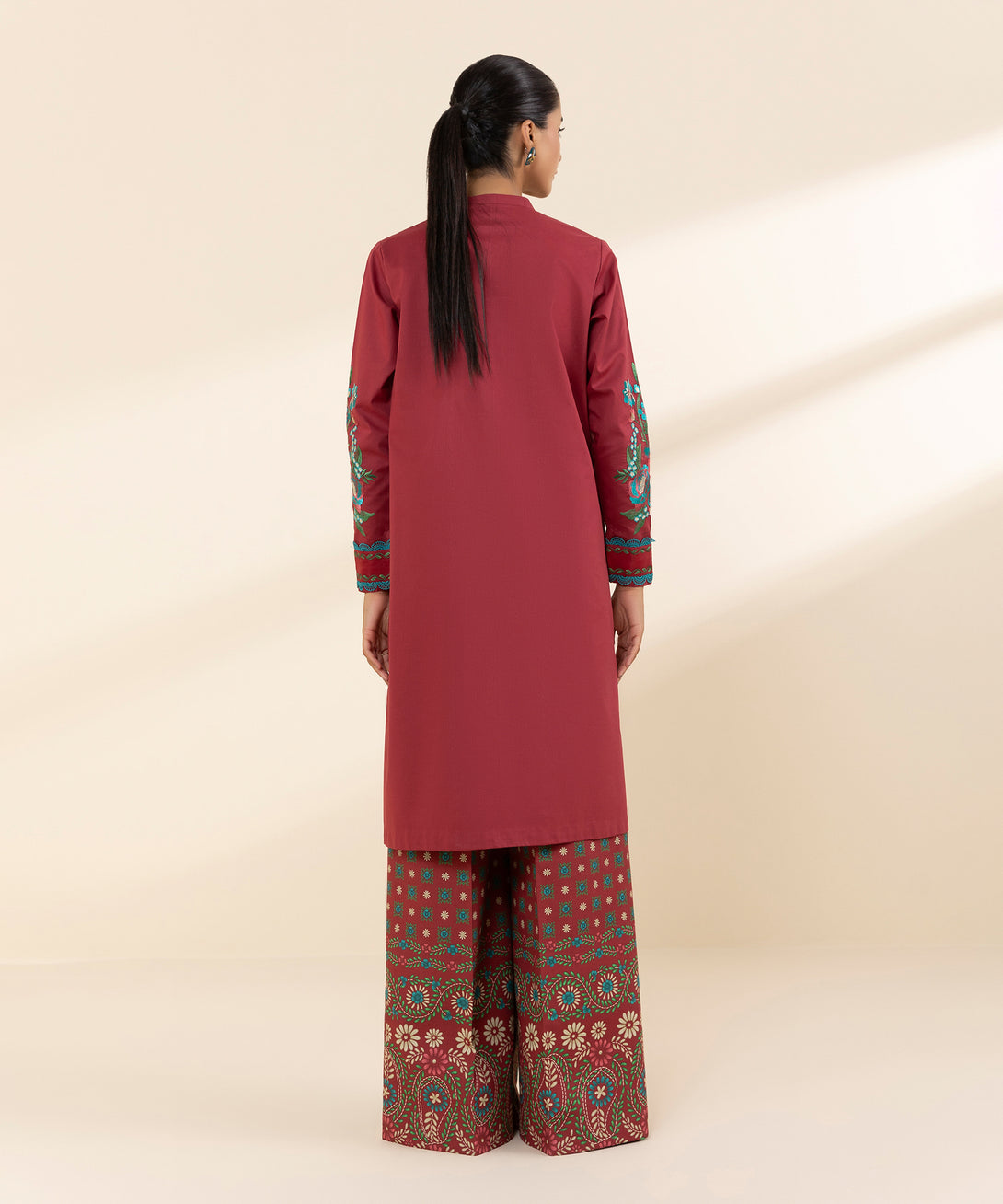 Women's Unstitched Lawn Embroidered Red 2 Piece Suit