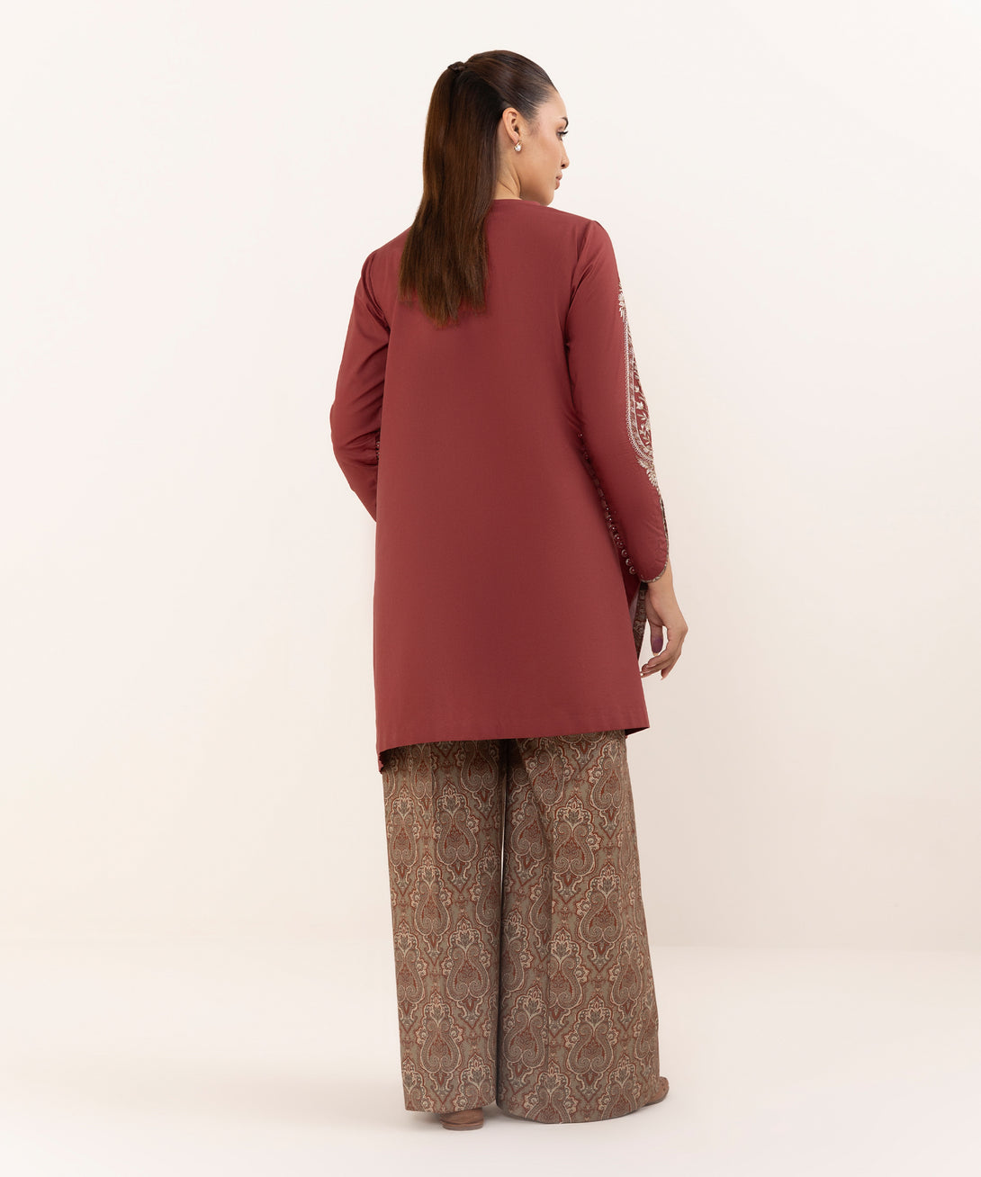 Women's Unstitched Cotton Embroidered Red Two Piece Suit