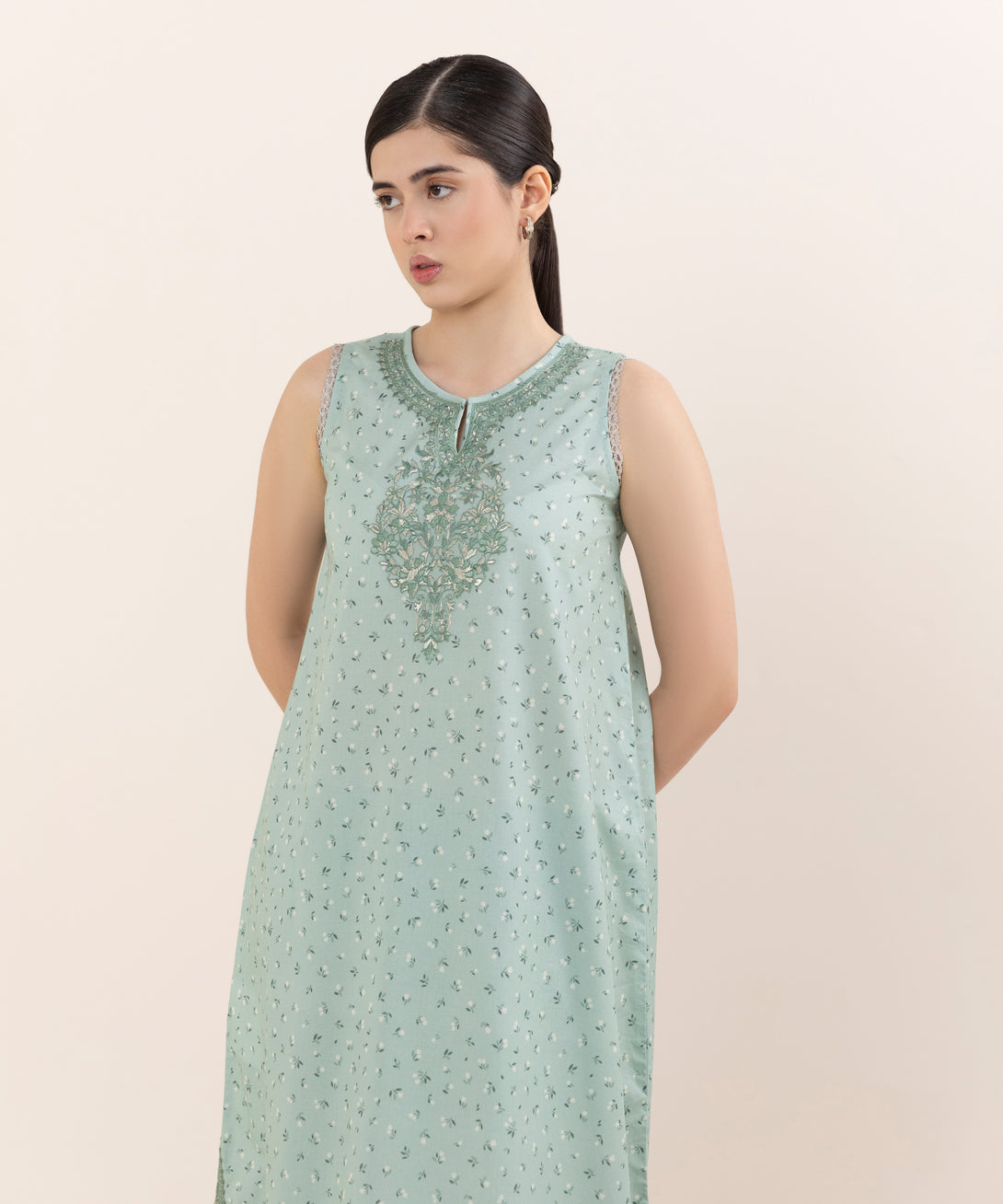 Women's Unstitched Lawn Embroidered Aqua Two Piece Suit