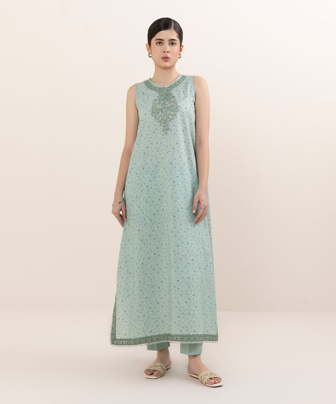 Women's Unstitched Lawn Embroidered Aqua Two Piece Suit
