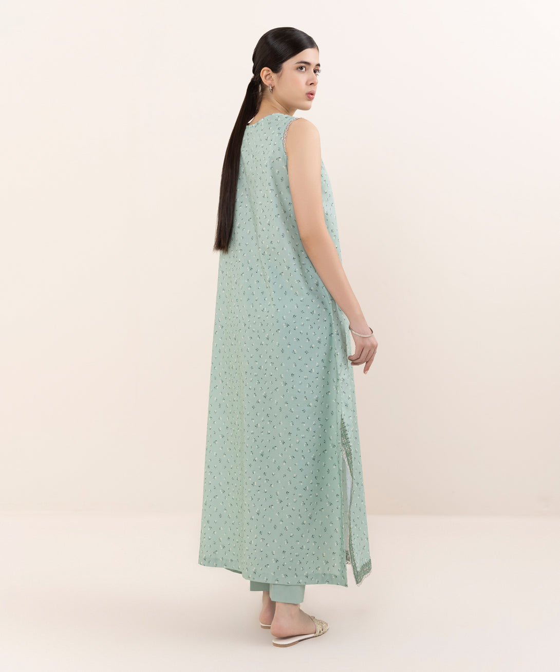 Women's Unstitched Lawn Embroidered Aqua Two Piece Suit