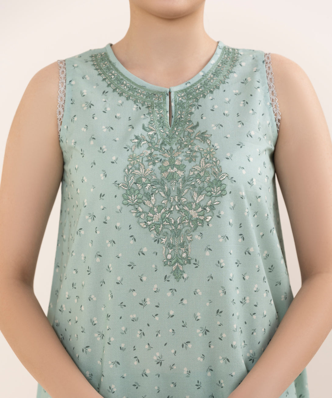 Women's Unstitched Lawn Embroidered Aqua Two Piece Suit