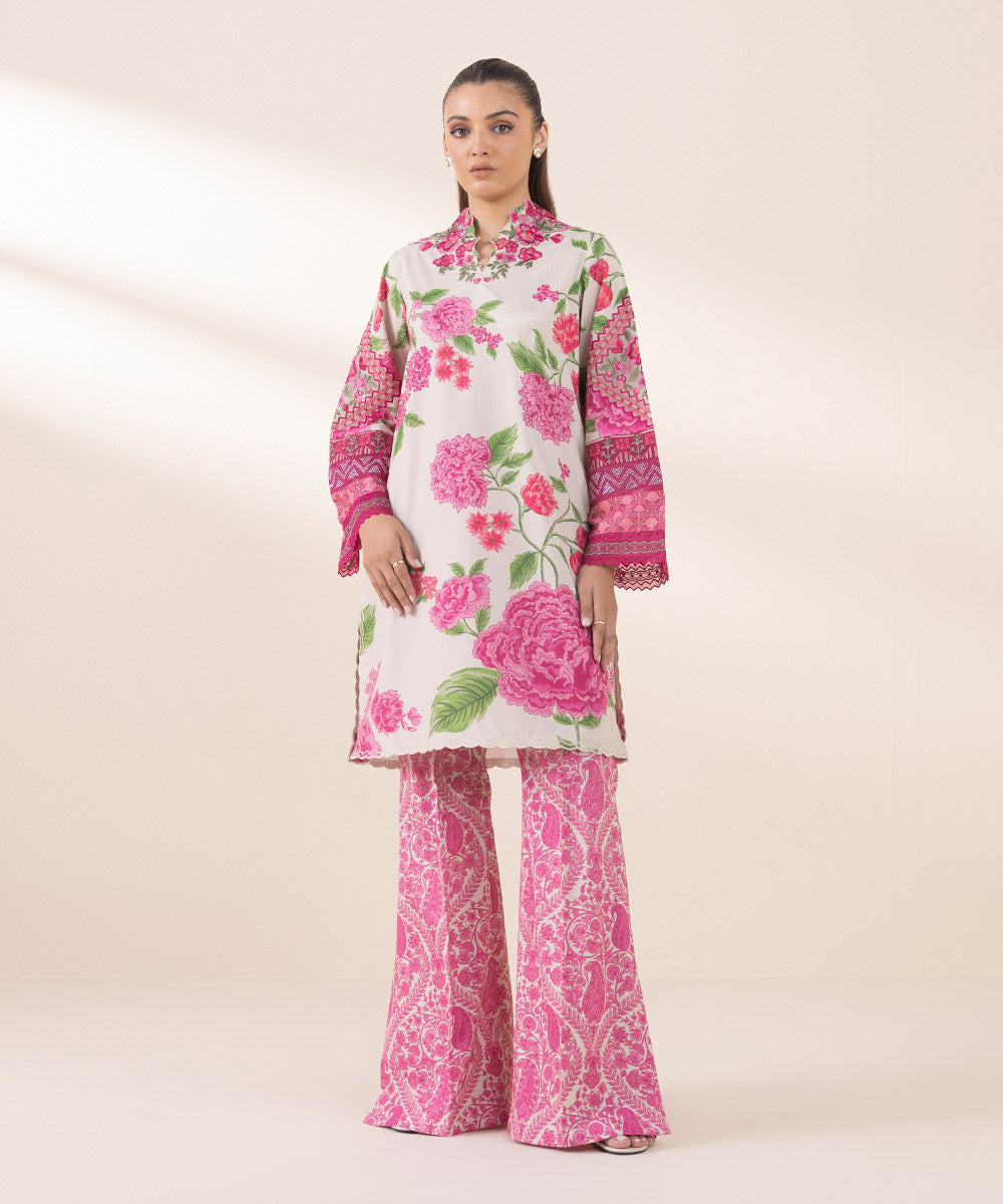 Unstitched Women's Embroidered Blended Grip Silk Pink Two Piece Suit 