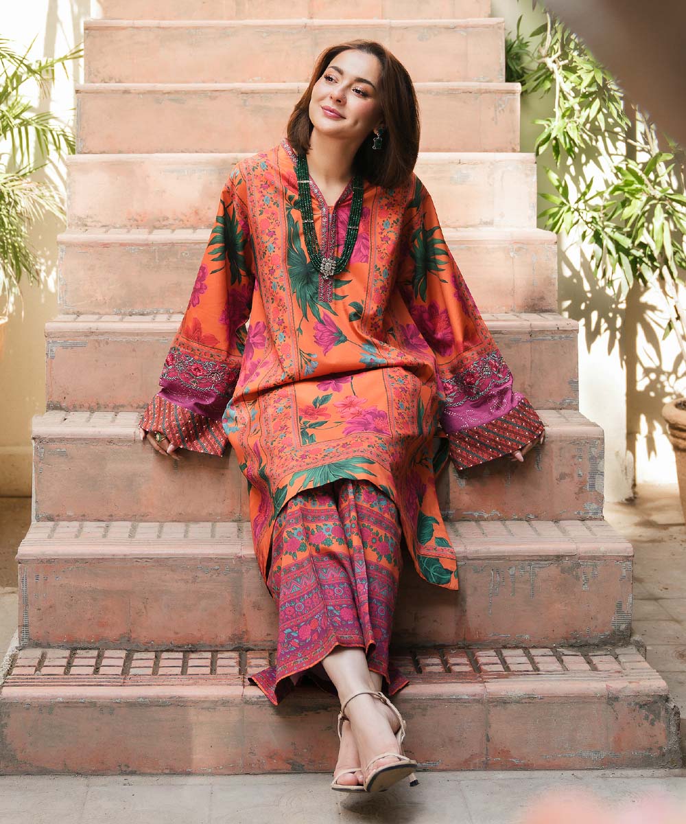 2 Piece - Embroidered Silk Suit