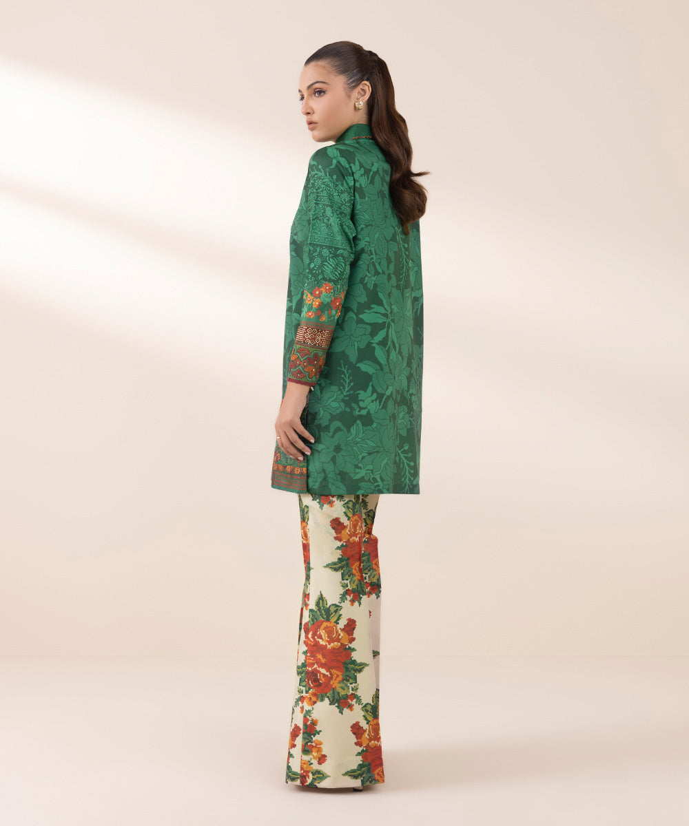 Unstitched Women's Embroidered Blended Grip Silk Green Two Piece Suit 