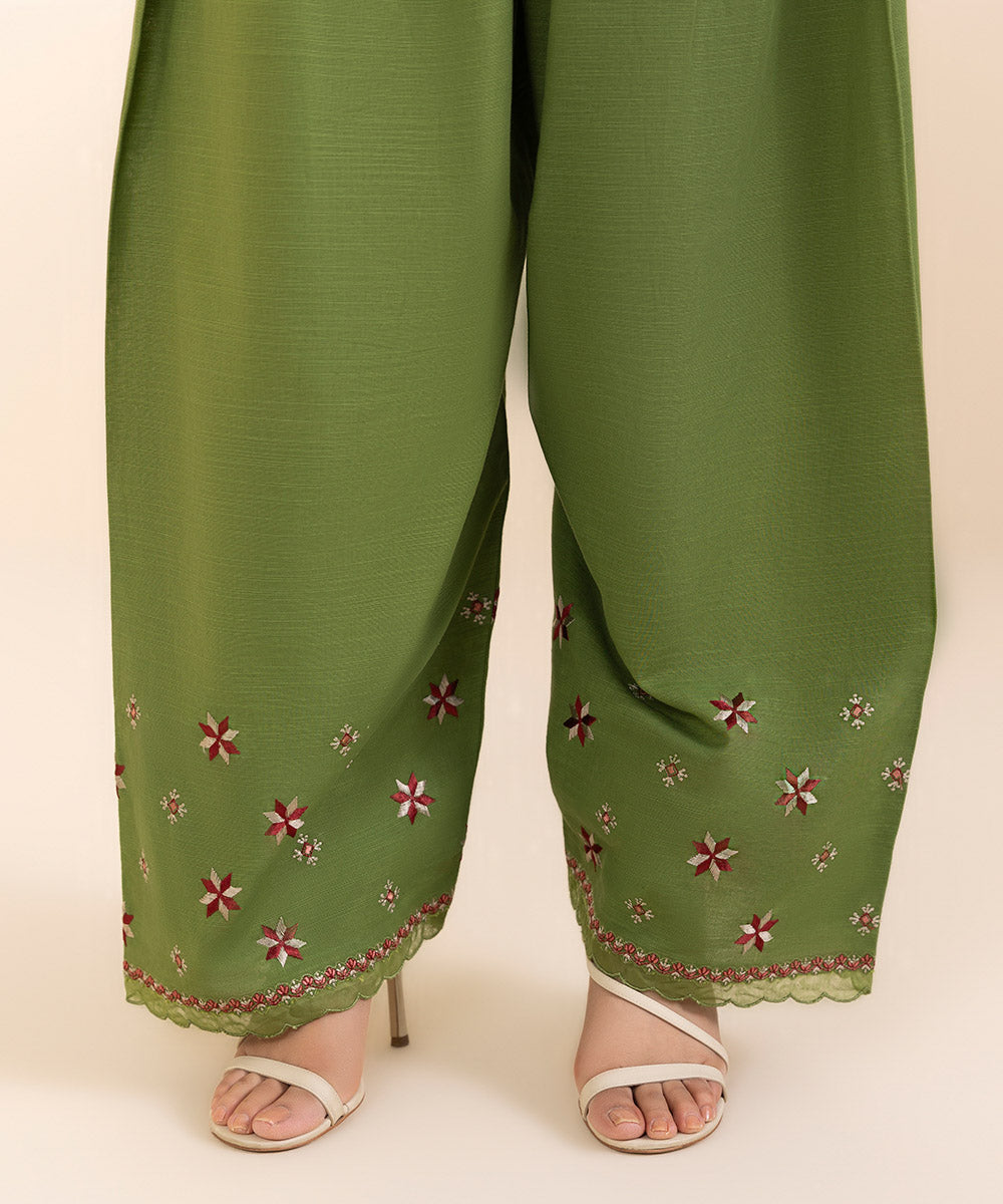 Women's Unstitched Zari Khaddar Embroidered Green 2 Piece Suit