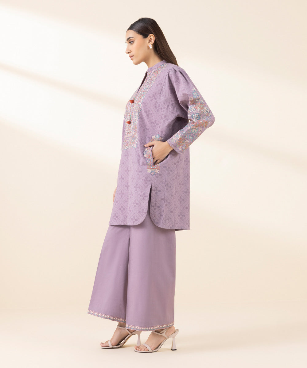 Unstitched Women's Embroidered Cotton Jacquard Purple Two Piece Suit 