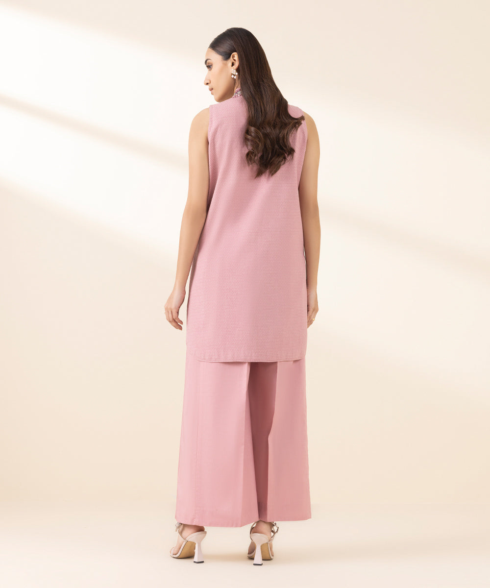 Unstitched Women's Pink Dobby Embroidered Shirt Trousers