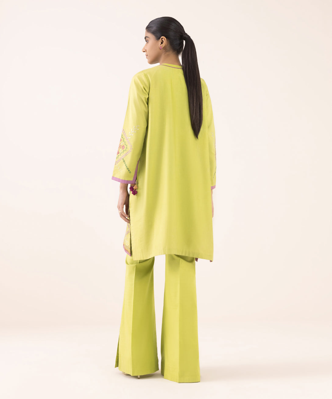 Women's Unstitched Cotton Embroidered Green Two Piece Suit