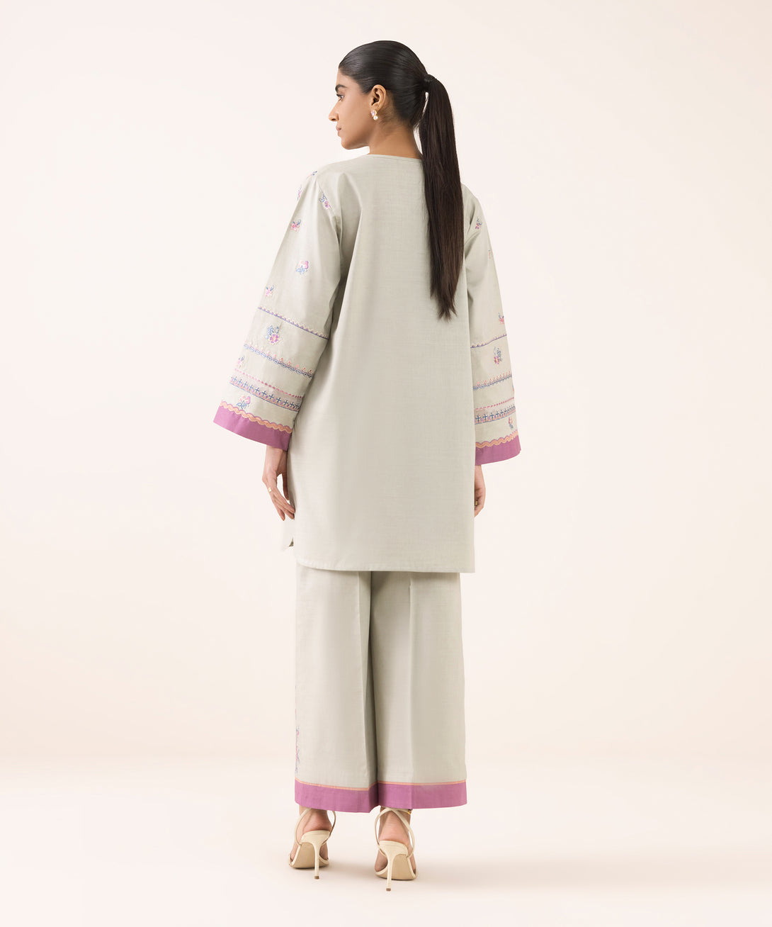Women's Unstitched Cotton Embroidered Green Two Piece Suit