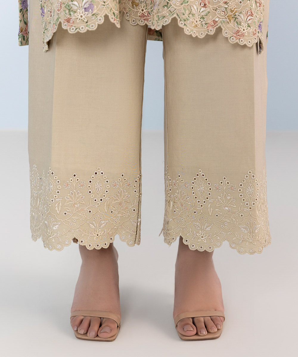 Women's Unstitched Pima Lawn Embroidered beige 3 Piece Suit