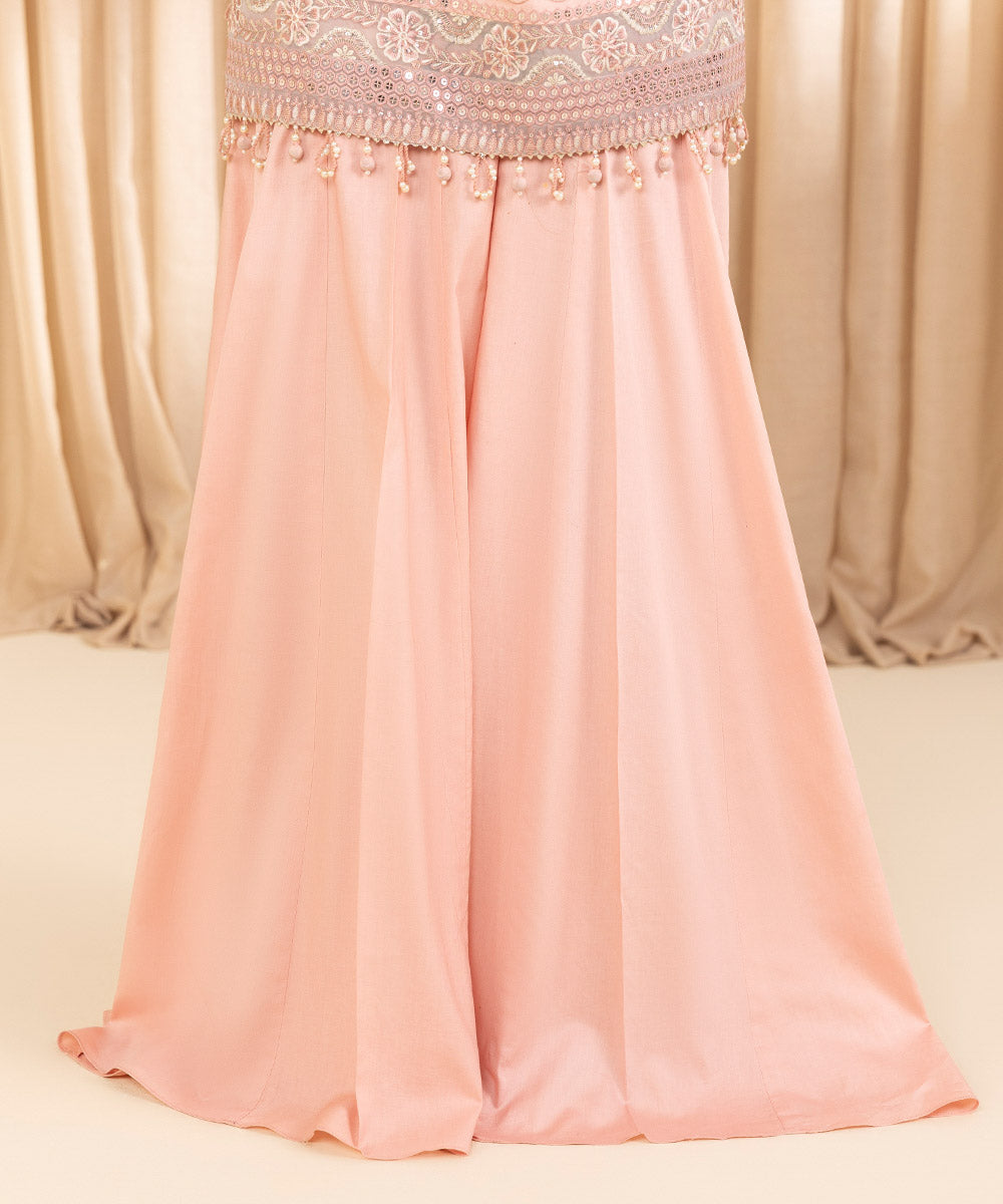 Women's Unstitched Crinkle Chiffon Embroidered Pink 3 Piece Suit