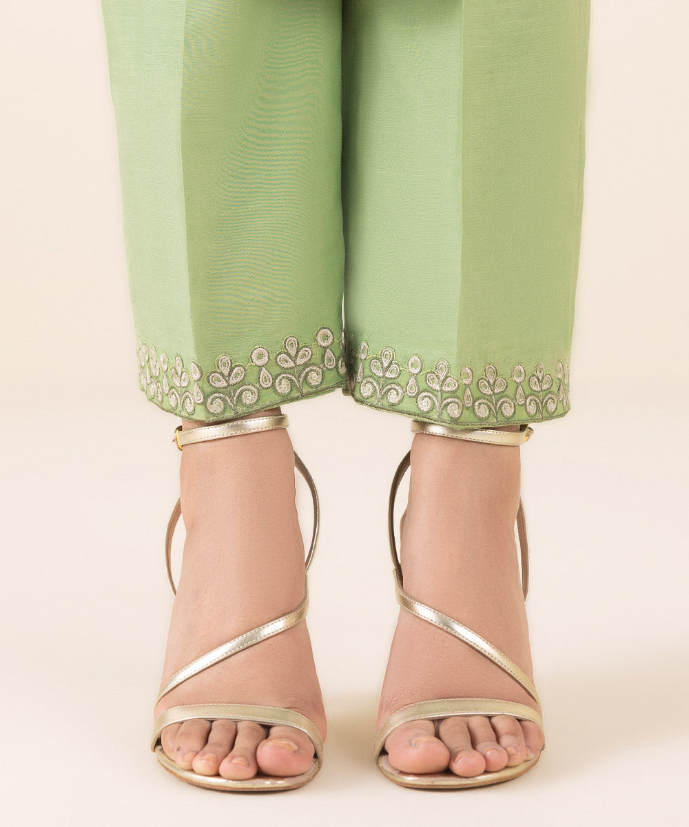 Women's Unstitched Green Blended Chiffon, Chiffon 3 Piece Suit 