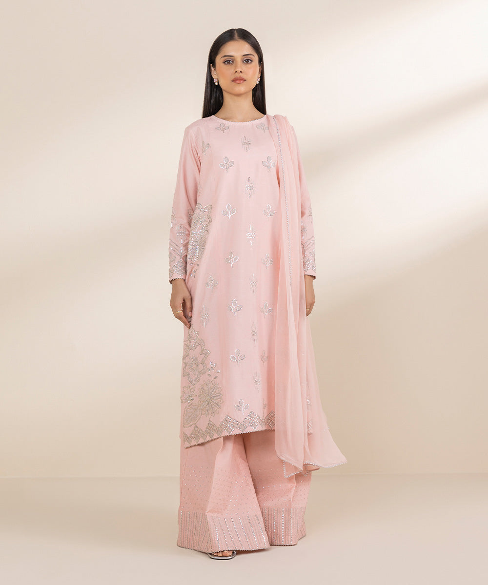 Unstitched Women's Pink Chambray 3 Piece Suit