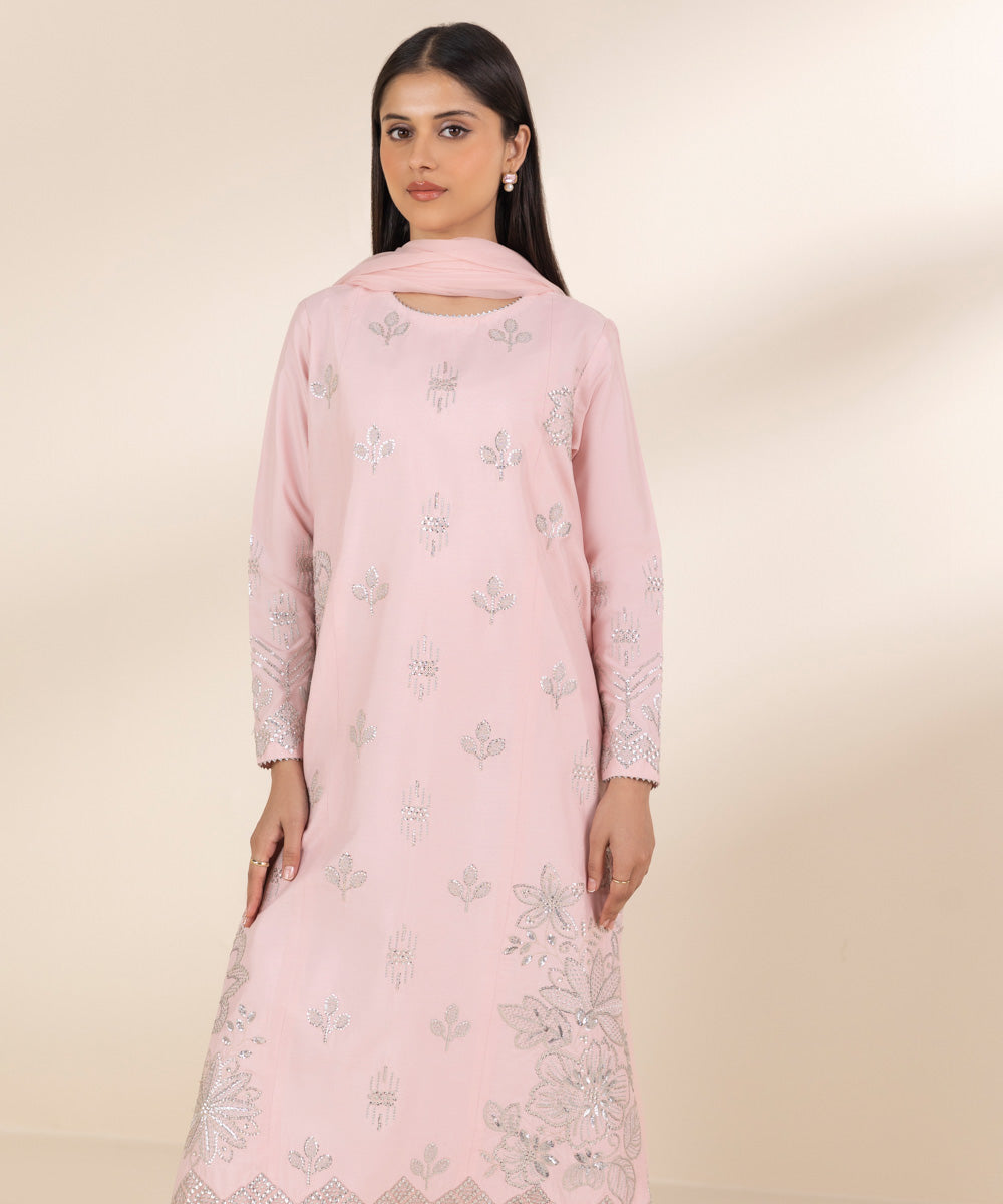 Unstitched Women's Pink Chambray 3 Piece Suit