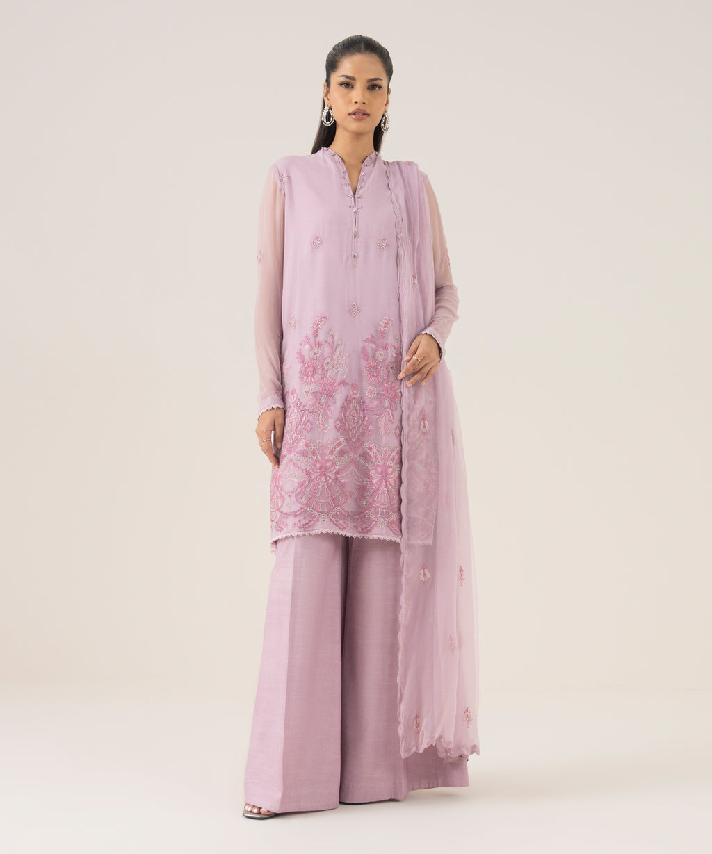 Women's Unstitched Blended Chiffon Dyed Three Piece Suit