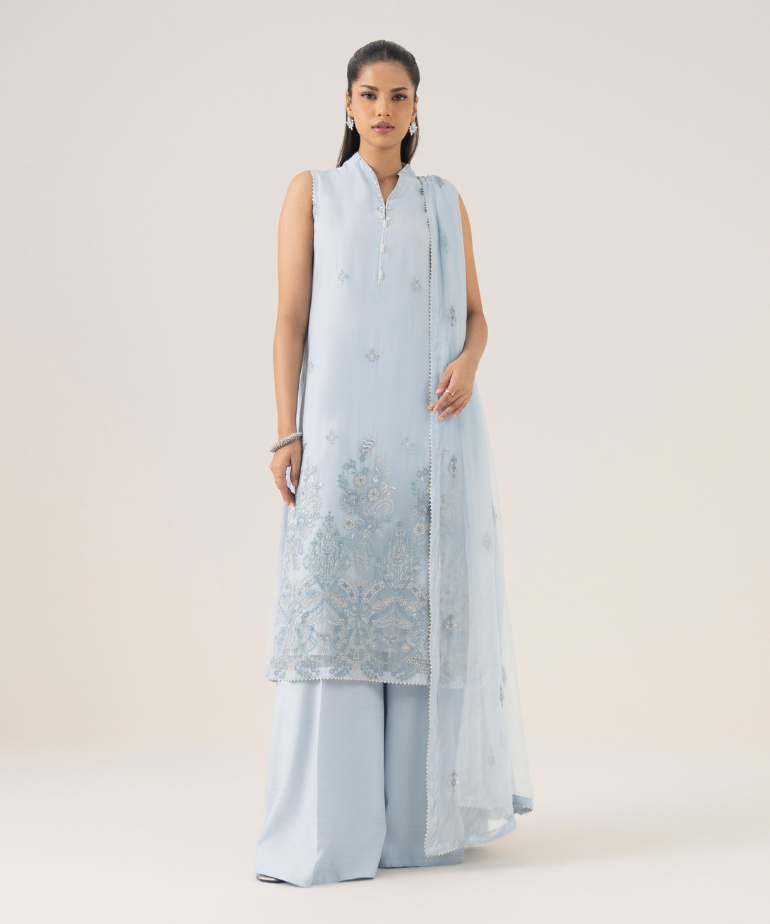 Women's Unstitched Blended Chiffon Dyed Three Piece Suit
