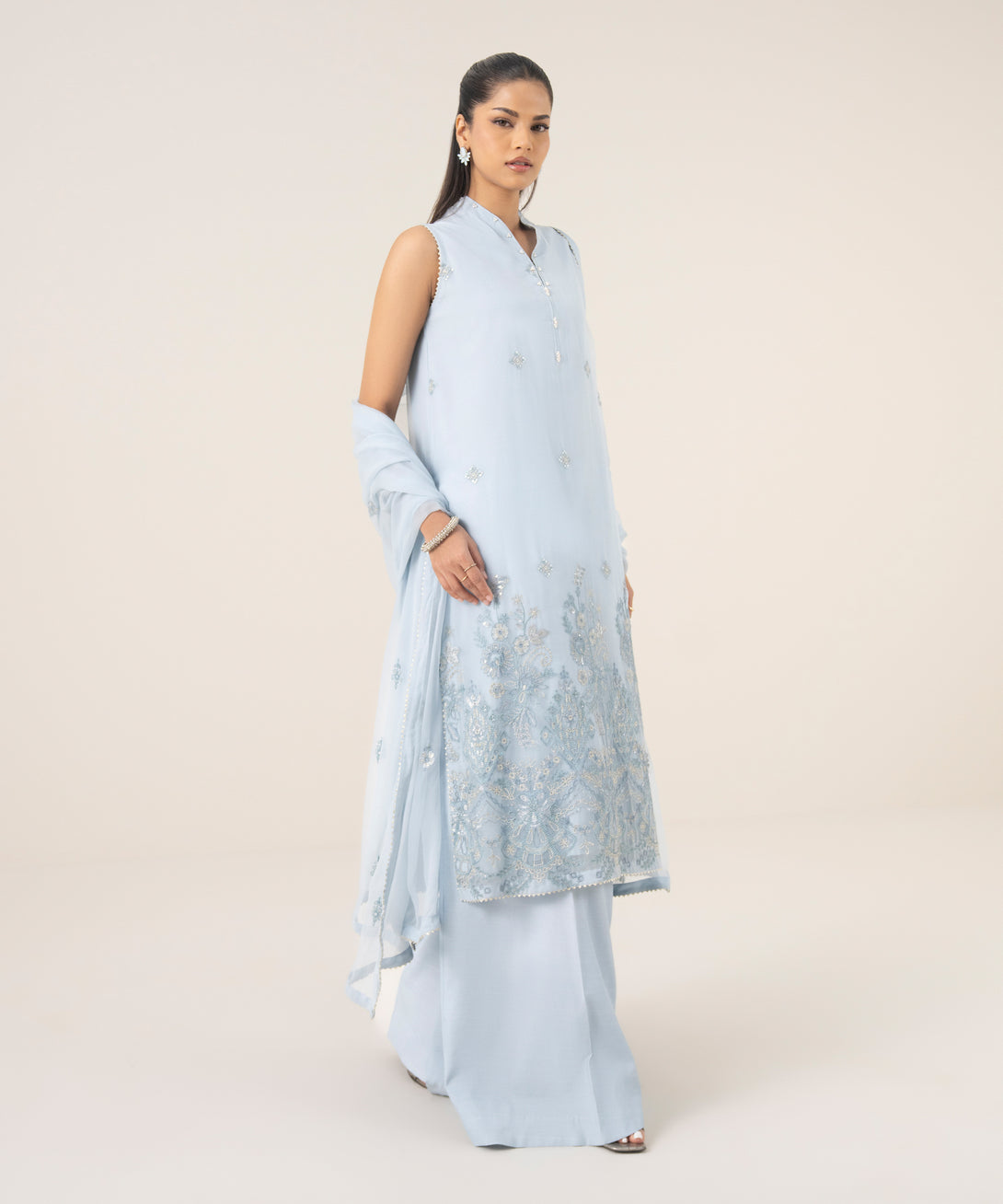 Women's Unstitched Blended Chiffon Dyed Three Piece Suit