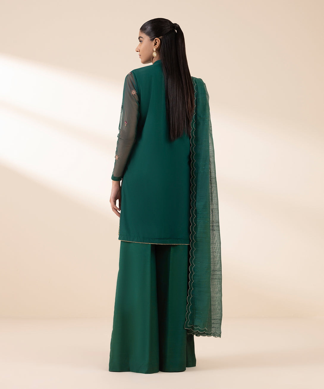 Women's Unstitched Blended Net Embroidered Green 3 Piece Suit