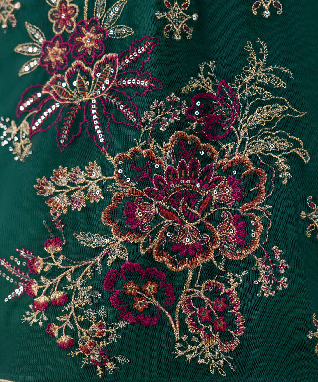 Women's Unstitched Blended Net Embroidered Green 3 Piece Suit