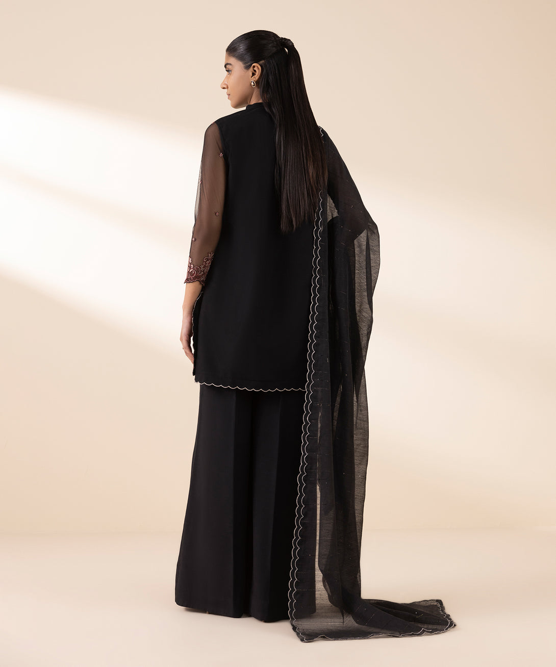 Women's Unstitched Blended Net Embroidered Black 3 Piece Suit