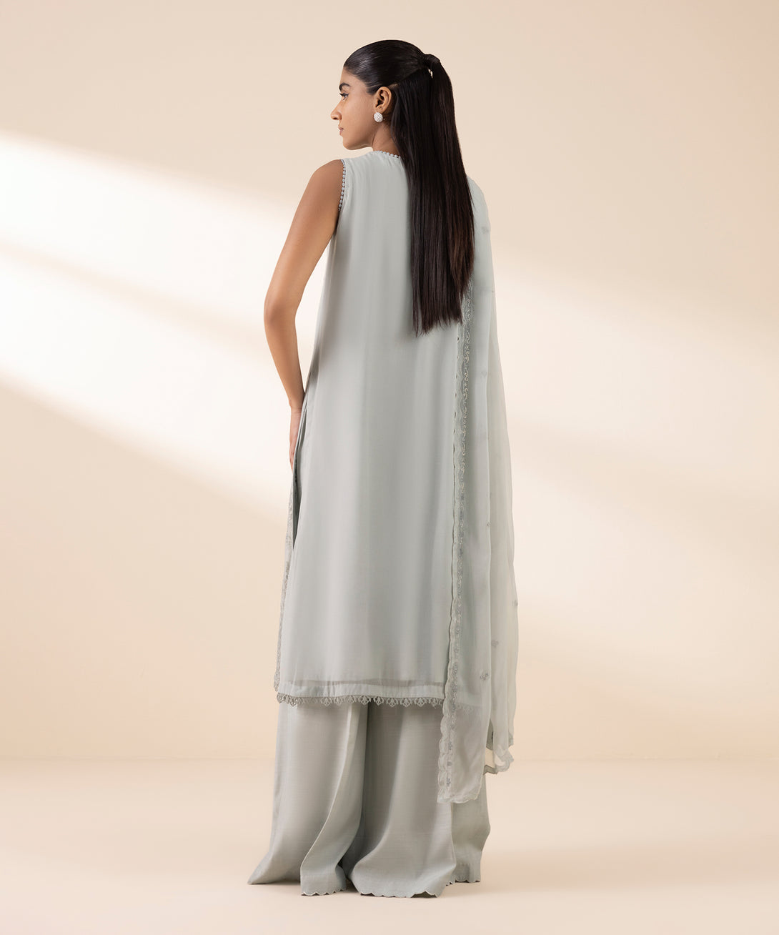 Women's Unstitched Blended Chiffon Embroidered Grey 3 Piece Suit