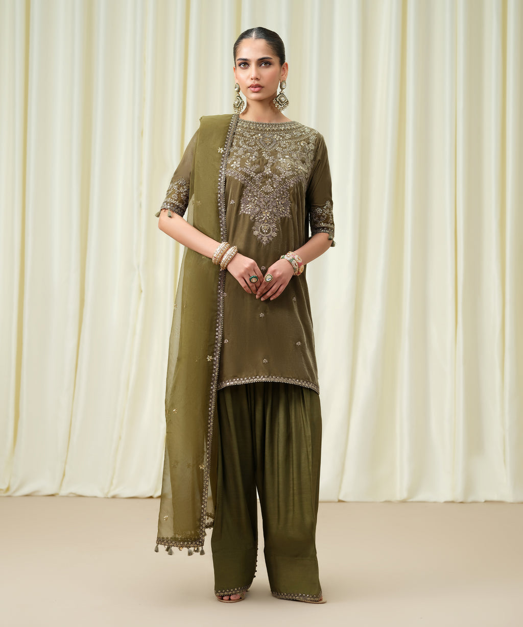 3 Piece - Embroidered Velvet Suit