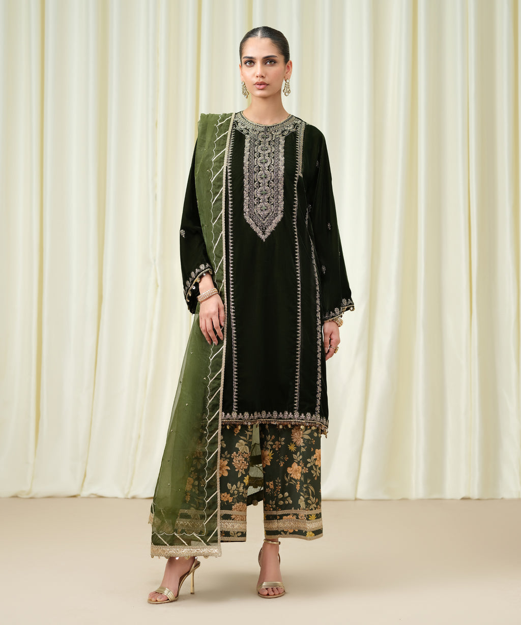 3 Piece - Embroidered Velvet Suit