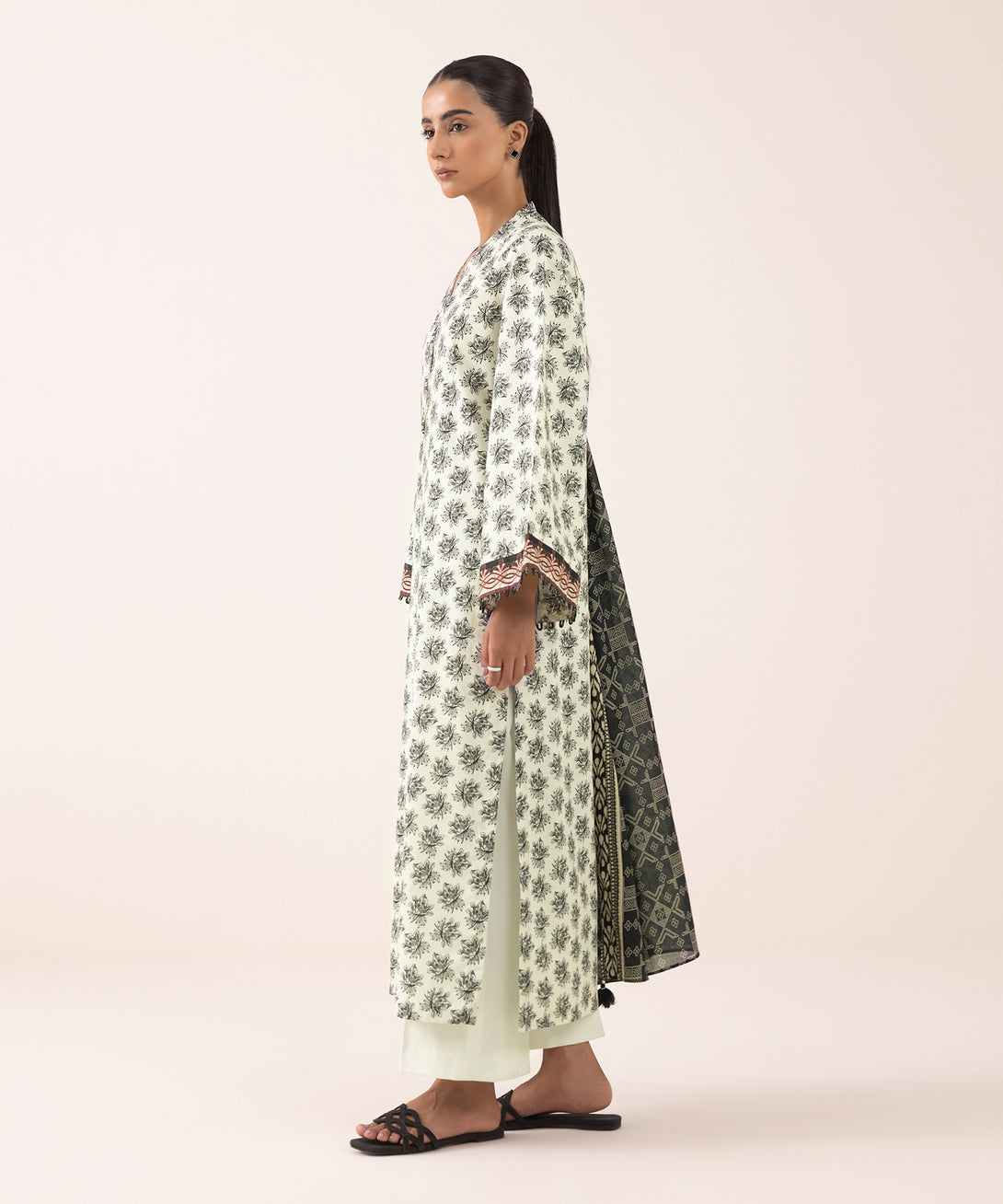 Women's Unstitched Lawn Printed White 3 Piece Suit