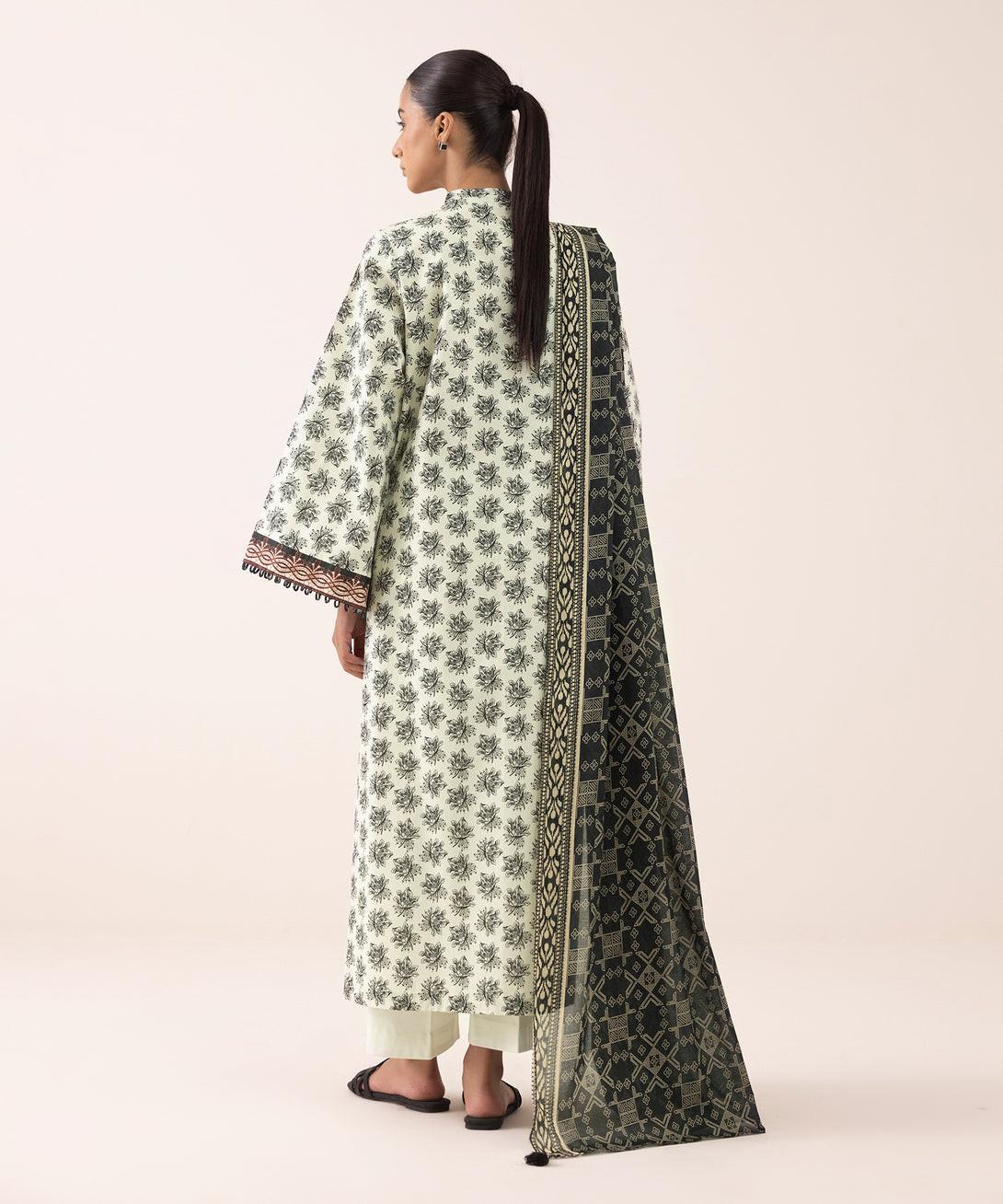 Women's Unstitched Lawn Printed White 3 Piece Suit