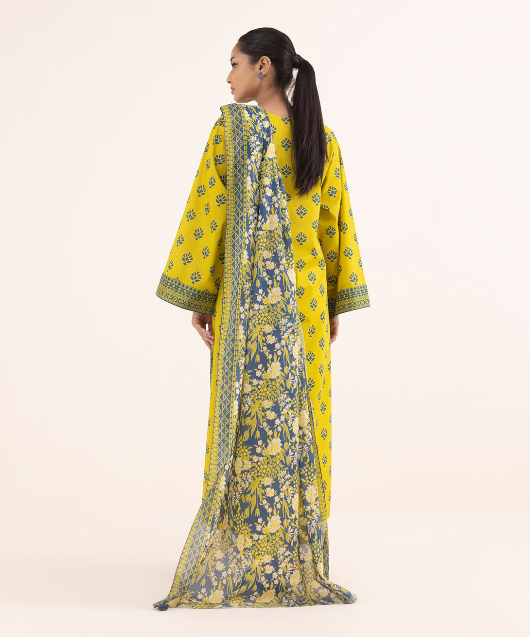 Women's Unstitched Lawn Printed Yellow 3 Piece Suit