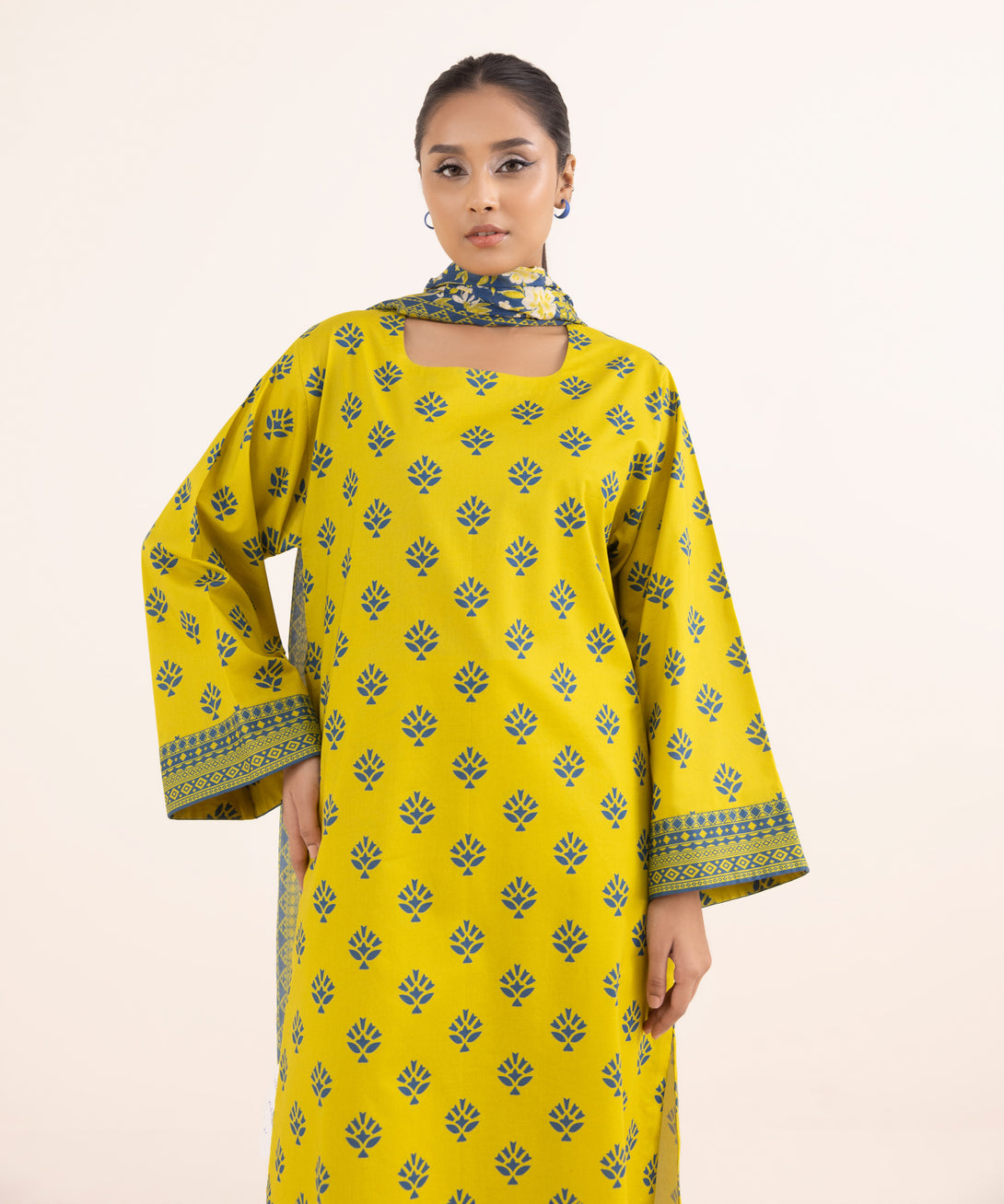 Women's Unstitched Lawn Printed Yellow 3 Piece Suit