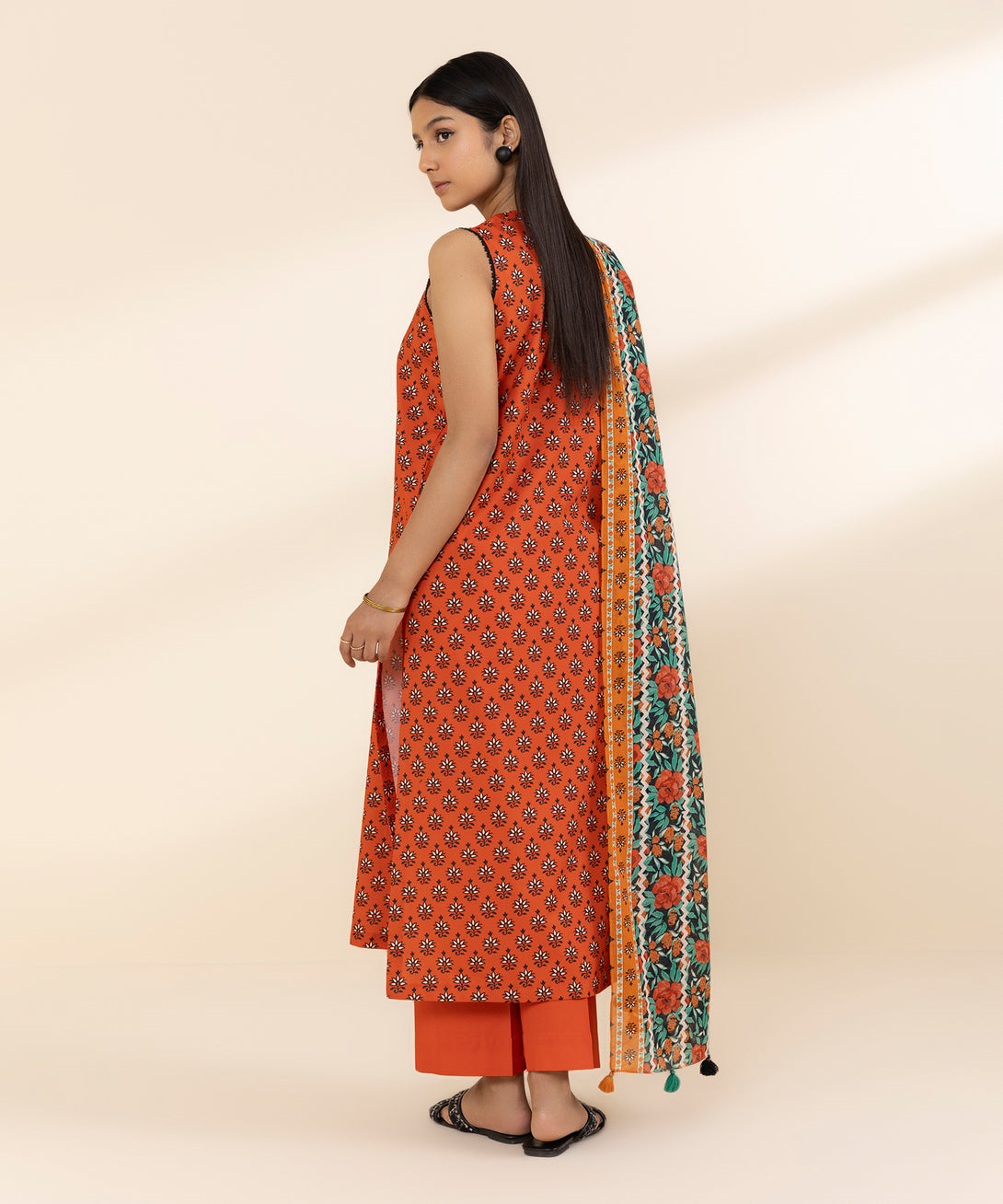 Women's Unstitched Lawn Printed Red 3 Piece Suit