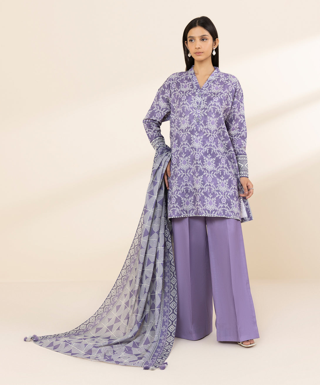 Women's Unstitched Lawn Printed Purple 3 Piece Suit