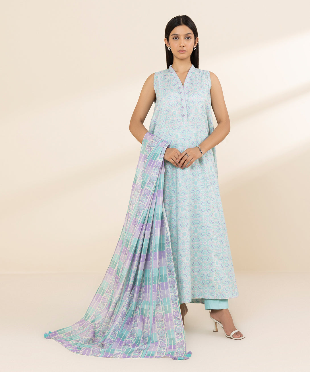 Women's Unstitched Lawn Printed Multi 3 Piece Suit
