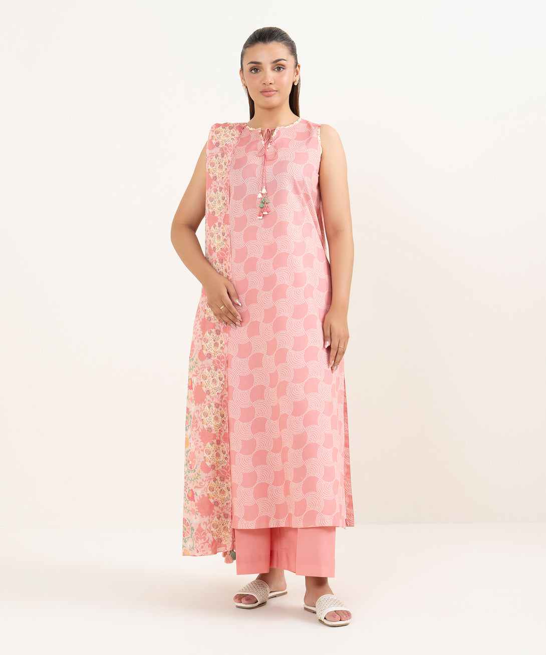 Women's Unstitched Lawn Printed Coral 3 Piece Suit