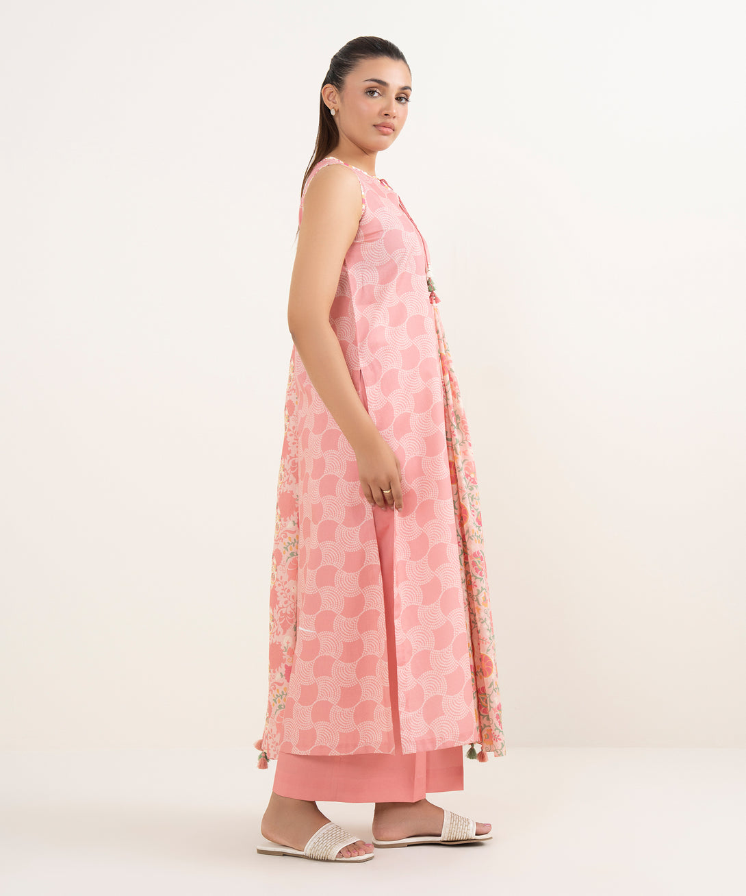 Women's Unstitched Lawn Printed Coral 3 Piece Suit