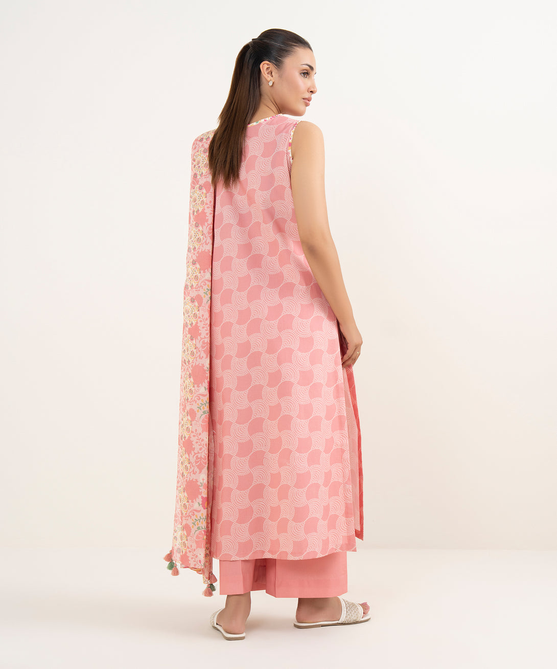 Women's Unstitched Lawn Printed Coral 3 Piece Suit