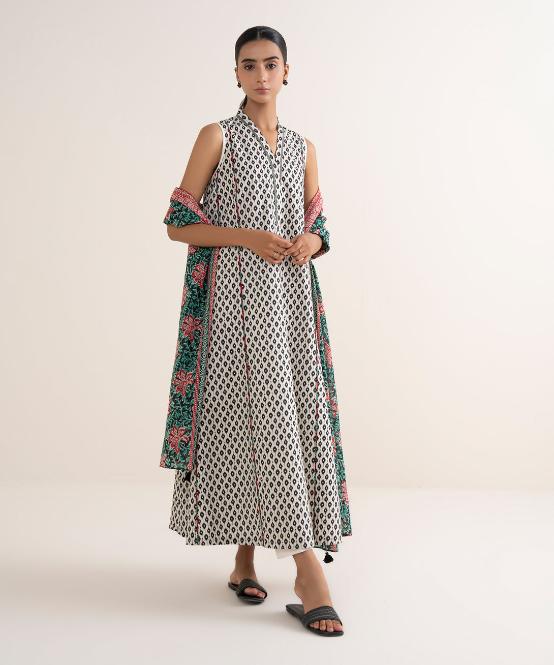 Women's Unstitched Cotton Printed Multi 3 Piece Suit