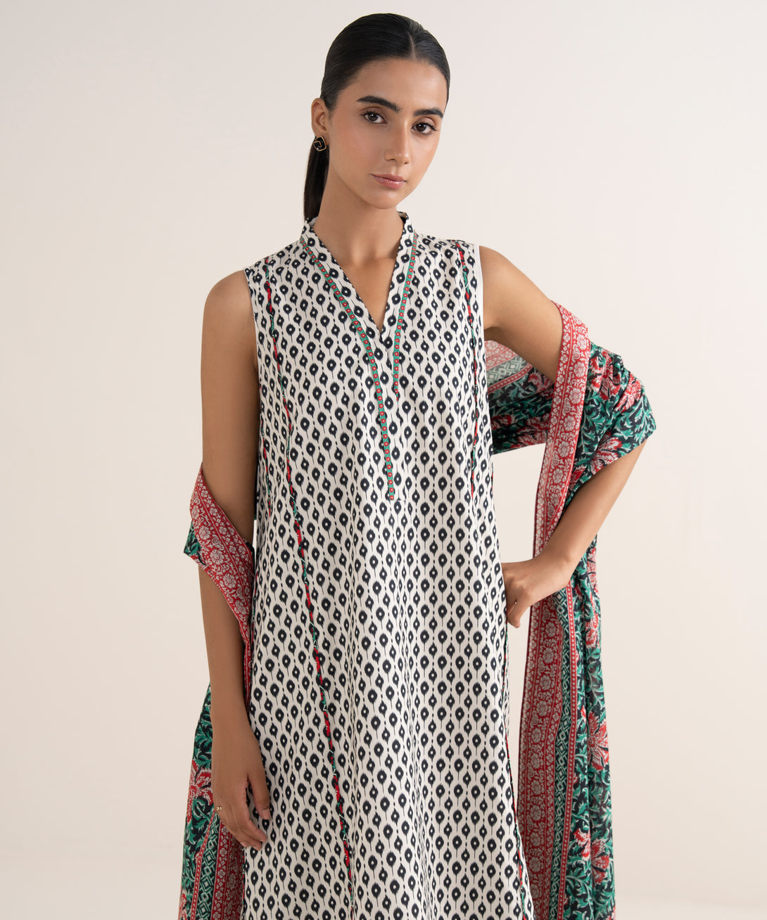 Women's Unstitched Cotton Printed Multi 3 Piece Suit