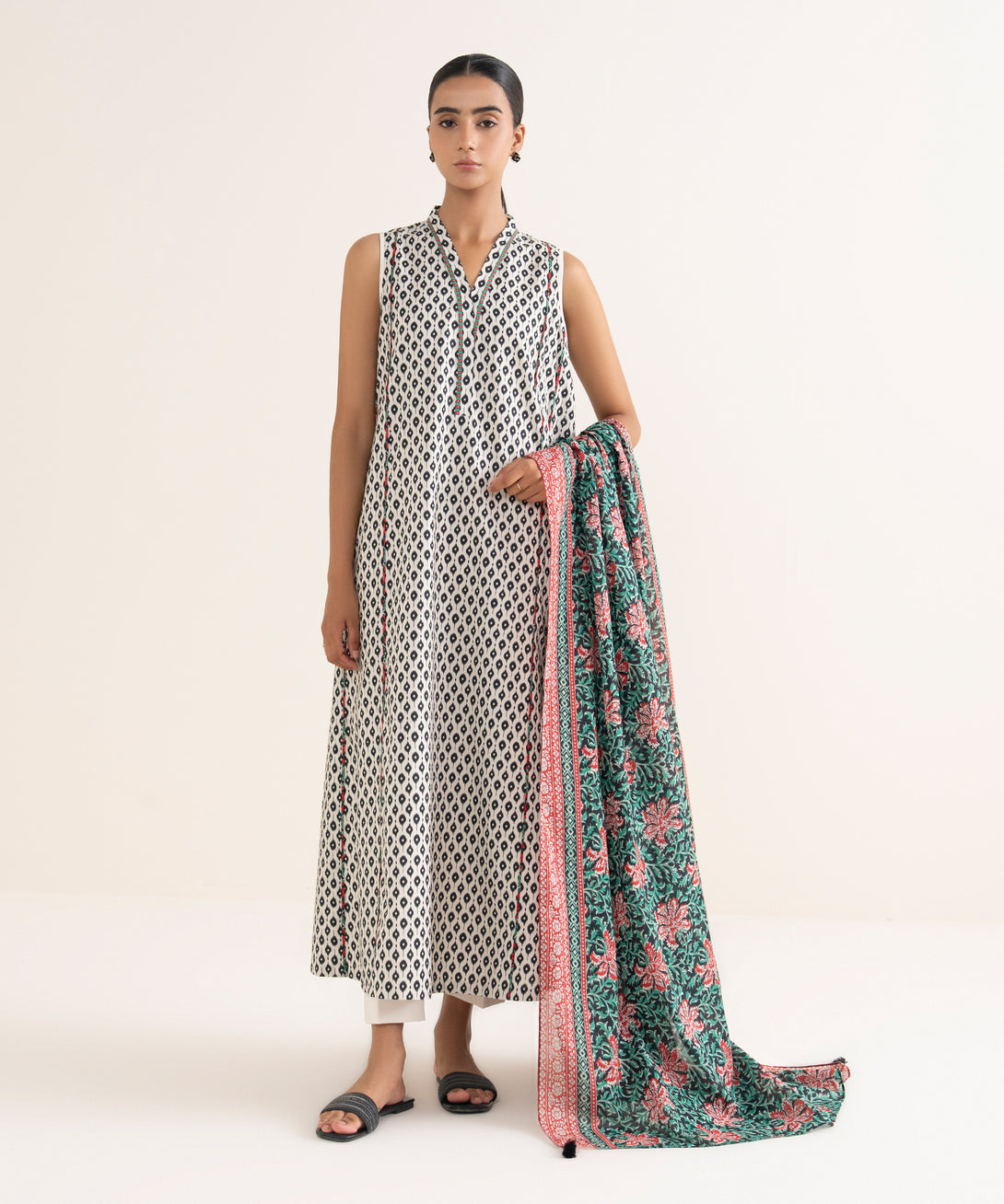 Women's Unstitched Cotton Printed Multi 3 Piece Suit