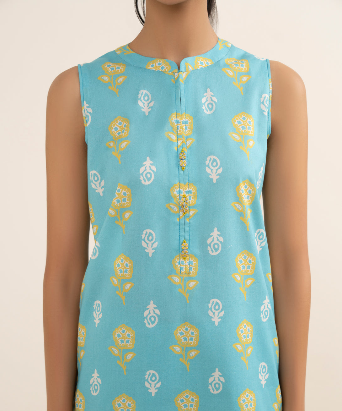 Women's Unstitched Cotton Printed Blue 3 Piece Suit