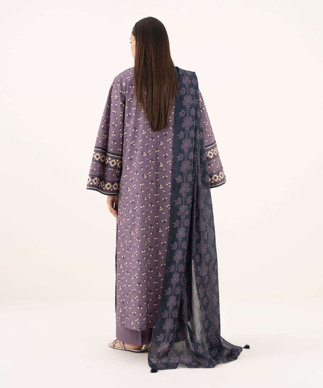 Women's Unstitched Cotton Printed Purple 3 Piece Suit