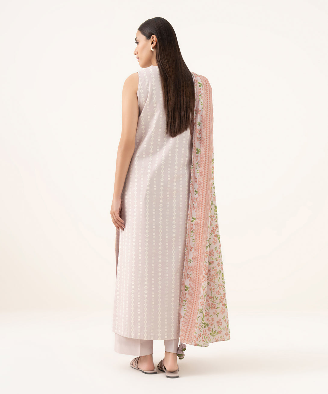 Women's Unstitched Cotton Printed Pink 3 Piece Suit