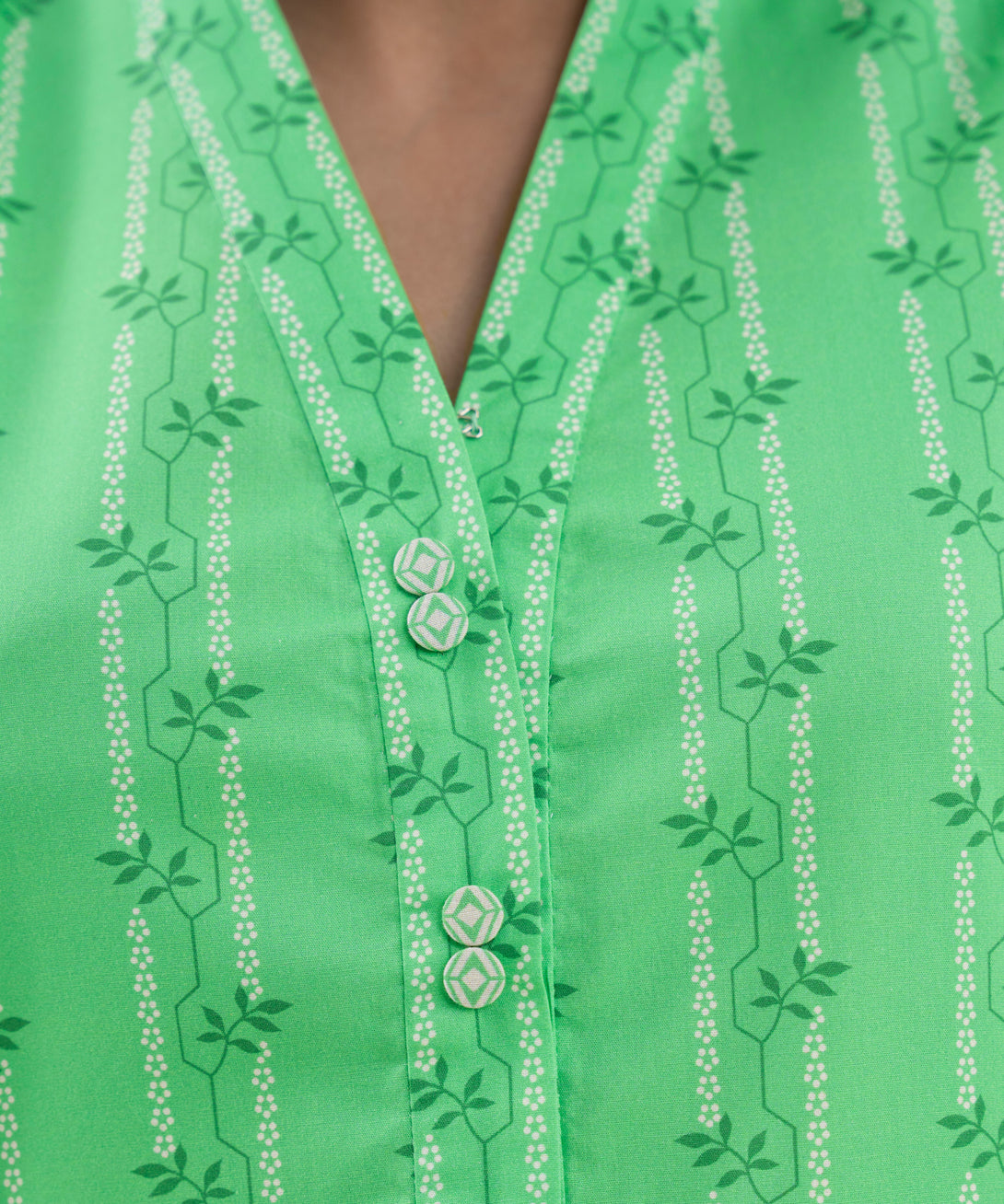 Women's Unstitched Cotton Printed Green 3 Piece Suit