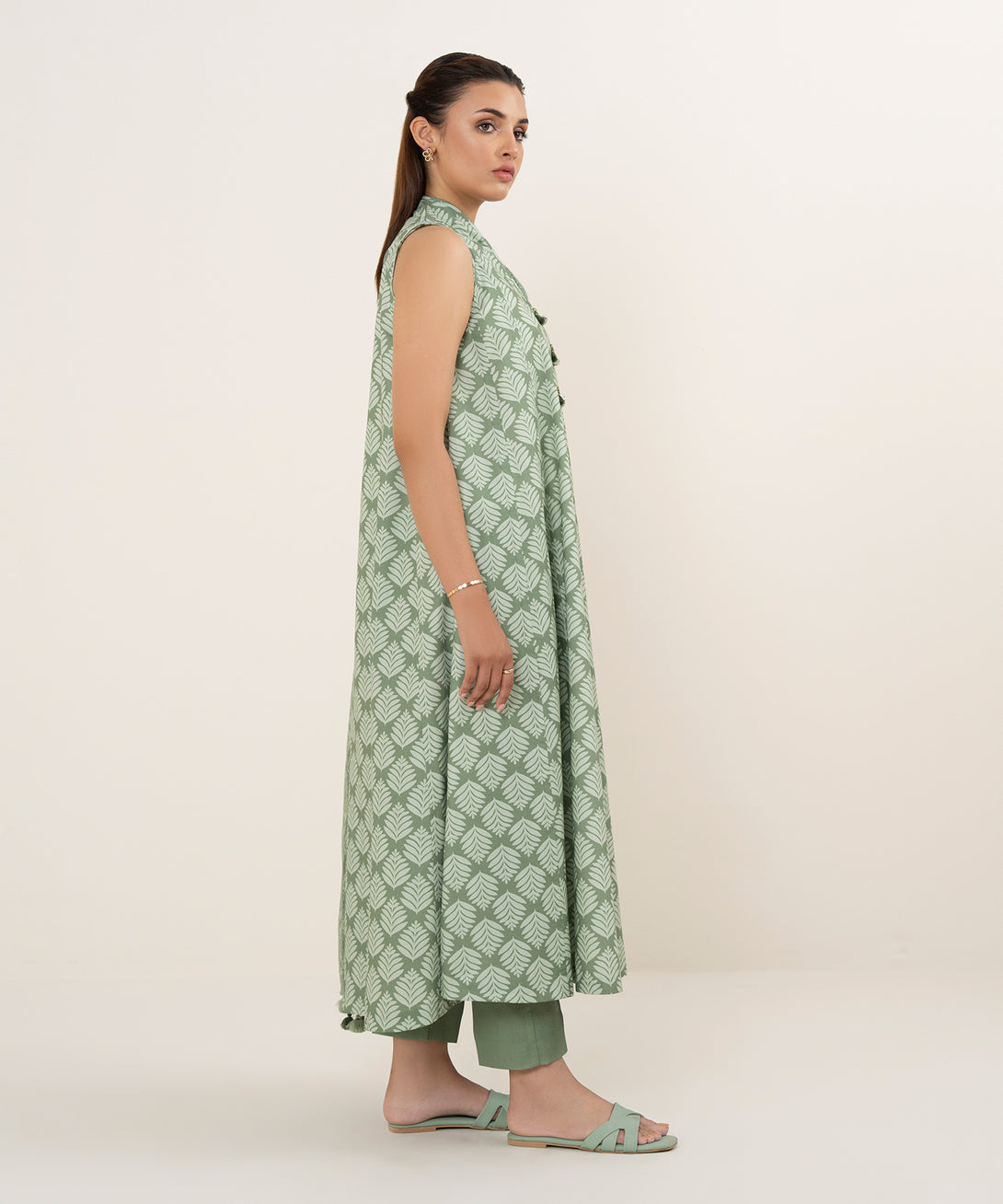 Women's Unstitched Cotton Printed Green 3 Piece Suit