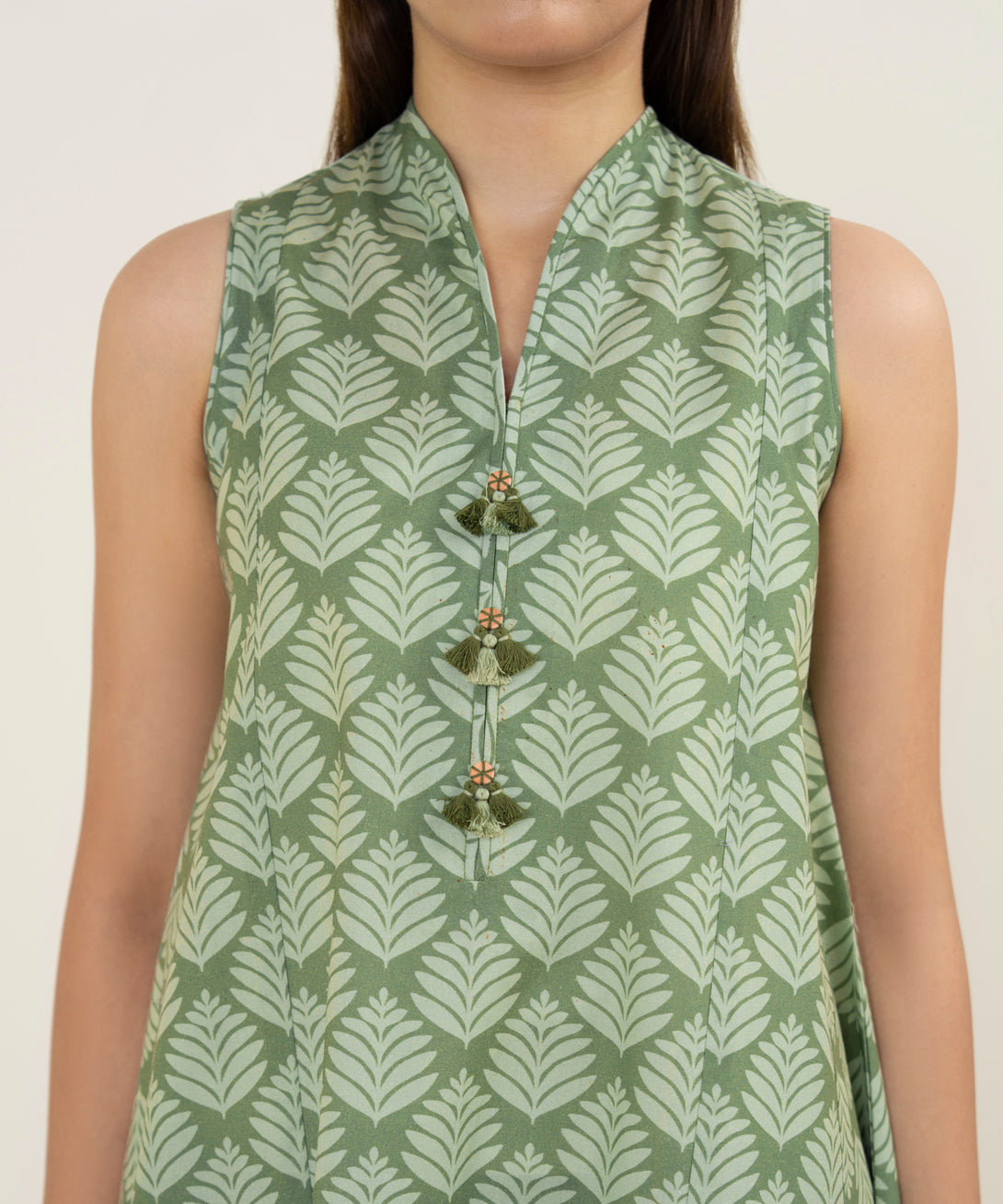 Women's Unstitched Cotton Printed Green 3 Piece Suit