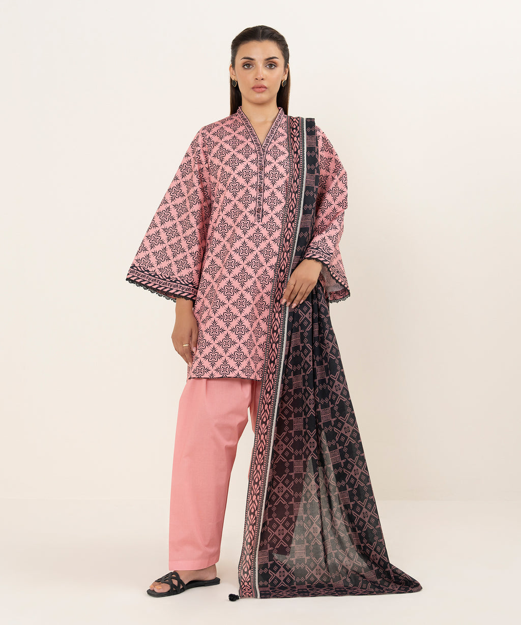 Women's Unstitched Cotton Printed Multi 3 Piece Suit