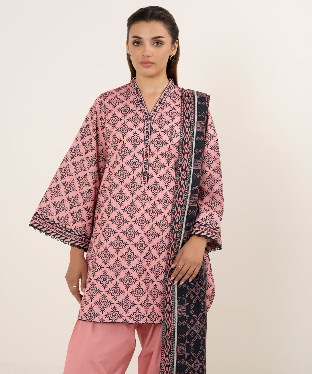 Women's Unstitched Cotton Printed Multi 3 Piece Suit