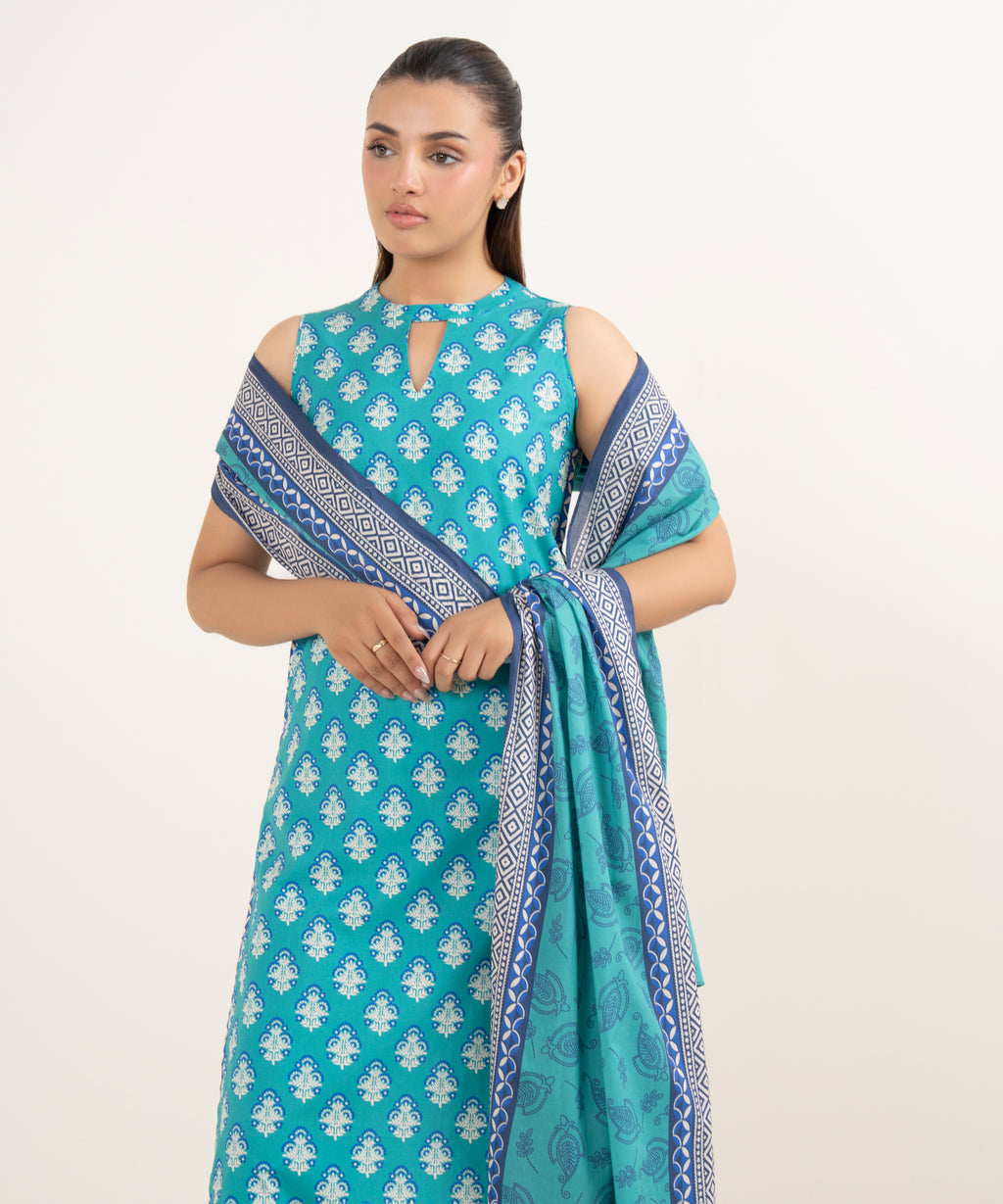 Women's Unstitched Cotton Printed Multi 3 Piece Suit